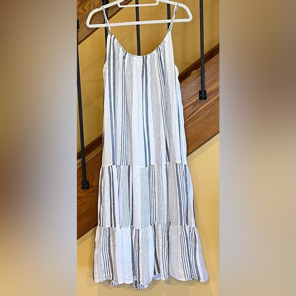 Rails Adora  Midi Stripped Linen Blend Dress/ white -smoke Blue/SZ.XL Women’s - Picture 2 of 15